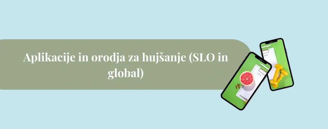 Aplikacije za hujšanje na pametnem telefonu z ikonami hrane in uteži na zelenem ozadju