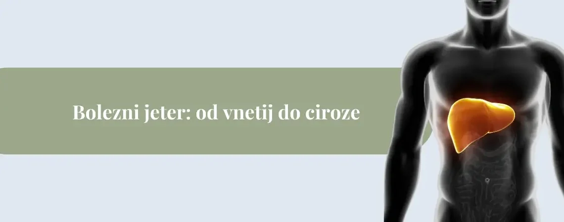 Moški torzo z jasno označenimi svetlečimi jetri v desnem zgornjem delu trebuha kot ponazoritev bolezni jeter in ciroze.