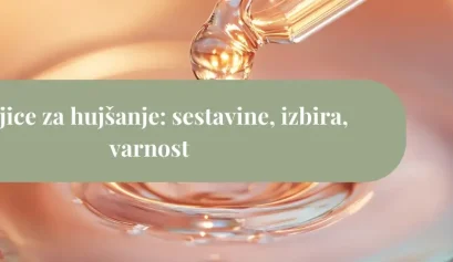 Kapljice za hujšanje – steklena kapalka nad sijočo tekočino, simbol izbire dodatkov, sestavin in varnosti pri hujšanju.