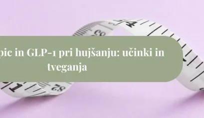 Merilni trak na vijolični podlagi, simbol hujšanja z GLP-1 zdravili (Ozempic, Wegovy): učinki, apetit in varnost terapije pri izgubi teže