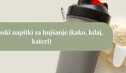 Shaker s proteinskim napitkom in merica beljakovinskega praška kot simbol proteinskih napitkov za hujšanje