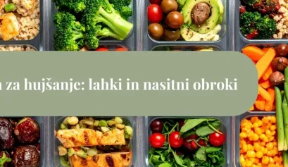 Barvite posodice z zdravimi večerjami – piščanec, zelenjava, žita in stročnice kot primeri lahkih, nasitnih obrokov za hujšanje.
