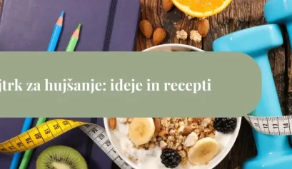 Skleda zdravega zajtrka z ovseno kašo, sadjem, utežmi in metrom kot simbol uravnoteženega zajtrka za hujšanje